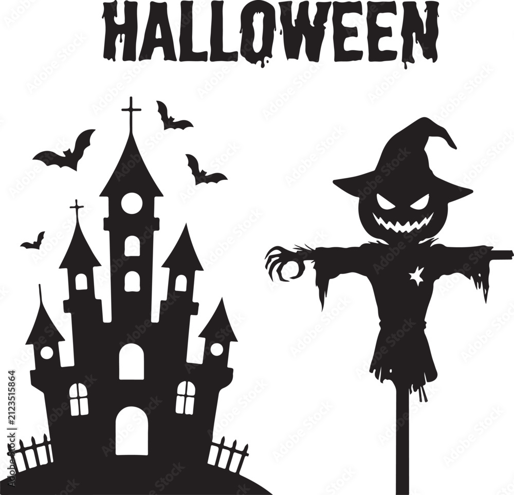 Fototapeta premium Mega Halloween silhouette mega pack with haunted houses witches ghosts and bats