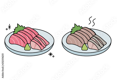 Fresh and Discolored Sashimi Comparison Showing Food Freshness and Quality Changes Over Time