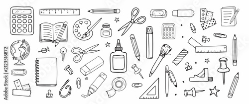 School and office stationery hand drawn doodle set for back to school design