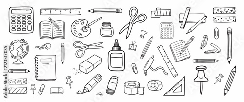 School and office stationery hand drawn doodle set for back to school design
