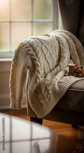 Cozy knit embrace, golden hour's soft glow.