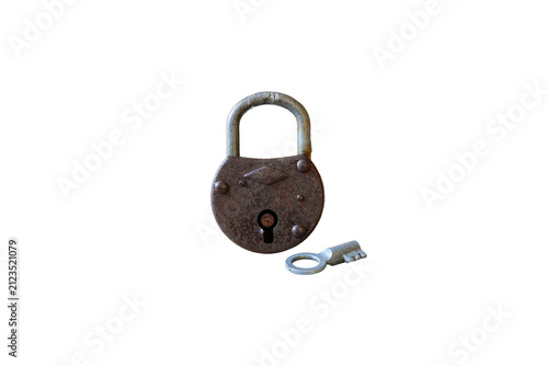 Vintage Rusty Metal Padlock Closed Isolated Transparent Background PNG Antique Security Lock Protection Symbol