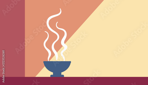 Bowl with steam on a colorful modern background  