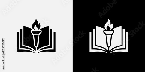 Fotografie Book and torch outline and filled icon including black and white versions symbol