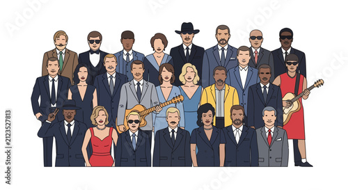 Group of musicians and businessmen together.