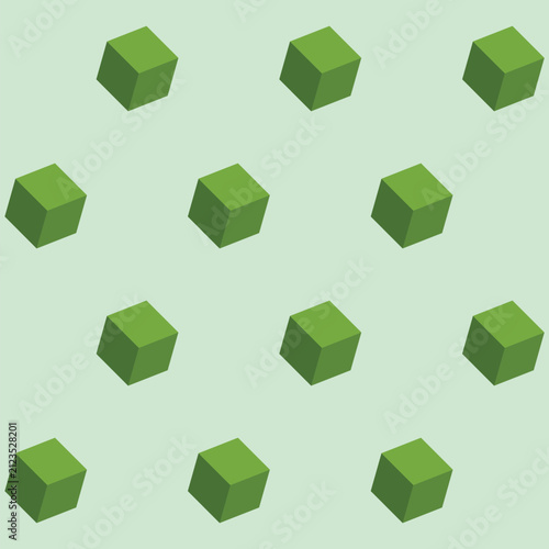 Green color isometric cubes vector seamless pattern. Color vector illustration. Decorative abstract style with isolated repeating cubes.