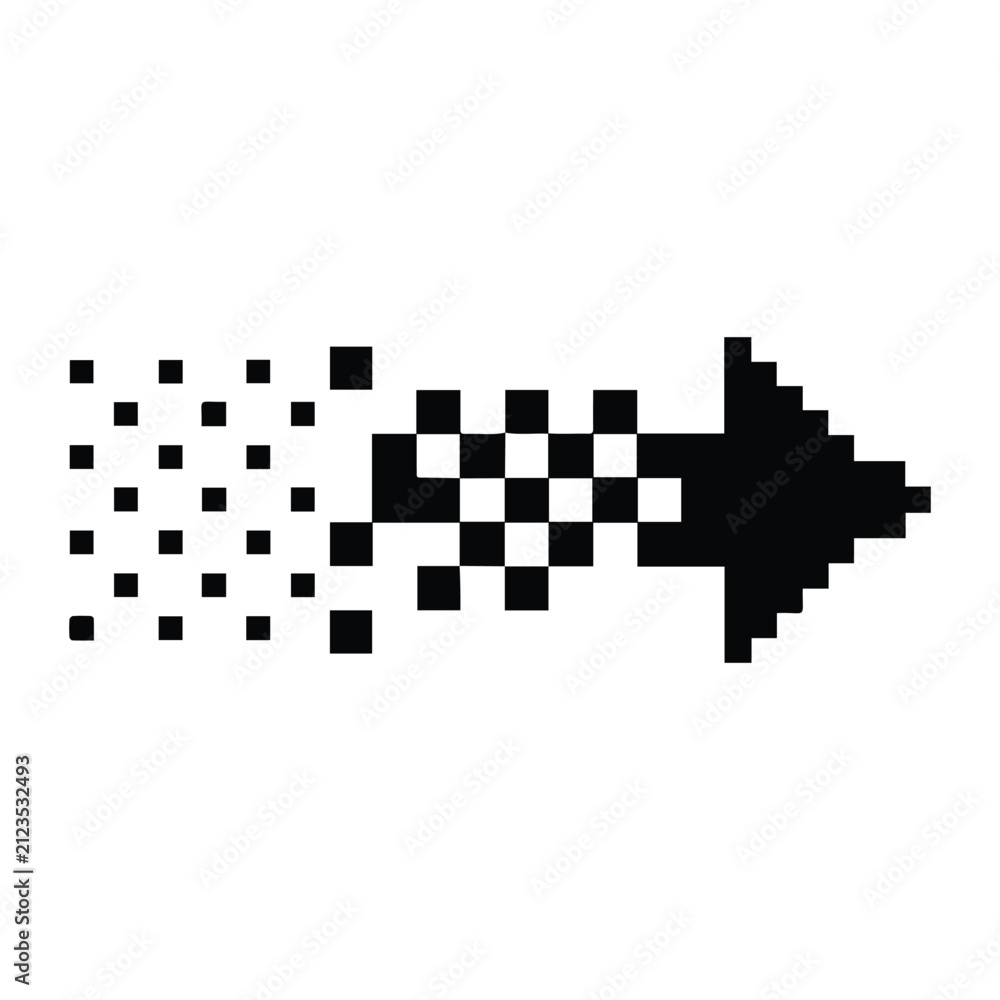 Fototapeta premium Arrow transforming into checkered pattern representing digital transition.