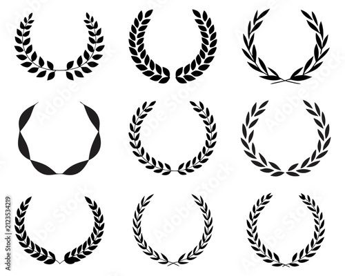 Elegant Black Laurel Wreath Vector Set – Premium Botanical Award Frames, Victory Laurels, Achievement Emblems, Classic Circular Leaf Borders, Wedding, Luxury Badge, Heraldic Outline Collection