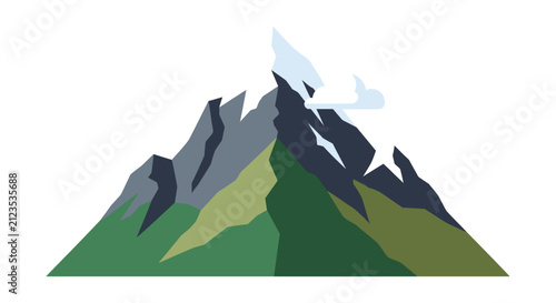 Mountain Peak with Snow and Greenery.