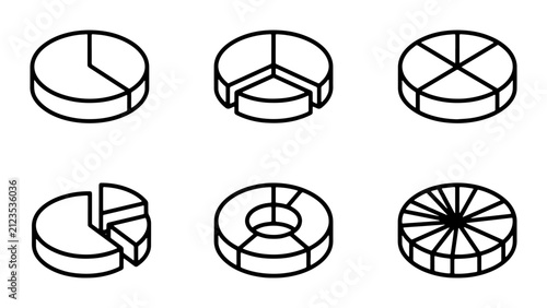 Isometric Pie Chart Icons, Data Visualization Elements, Circular Graph Set, Business Analytics Vector Graphics