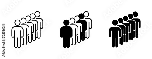 Group of People Icons, Human Figures Lineup, Silhouette Figures, Diverse Representation, Teamwork Symbolism, Vector Illustration