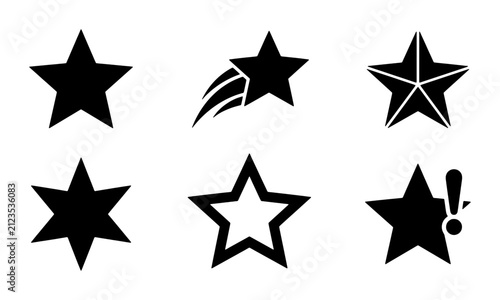 Diverse Star Icons Collection, Vector Graphics Set: Classic, Shooting, Outline, and Decorative Star Shapes for Design Projects