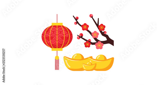 Red Chinese Lantern with Gold Coins.