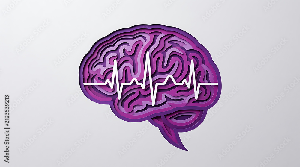 Obraz premium Human brain anatomy illustration with heartbeat pulse line medical concept for health and science design