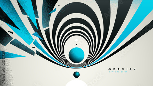 Blue colored gravity concept illustrating controlled attraction, depth, and focused motion as element converge into a calm, structured center.
