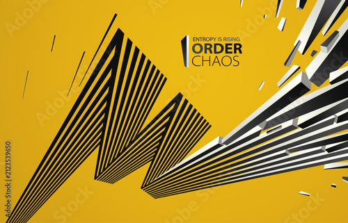 Bild auf Leinwand Entropy concept vector abstract background with debris flying in chaos, destruct