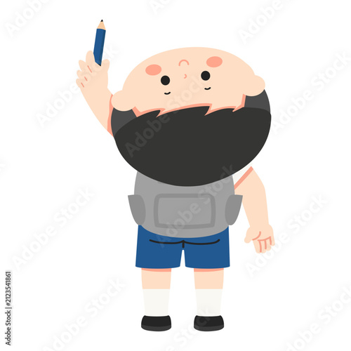 Cute Cartoon Schoolboy Holding a Pencil