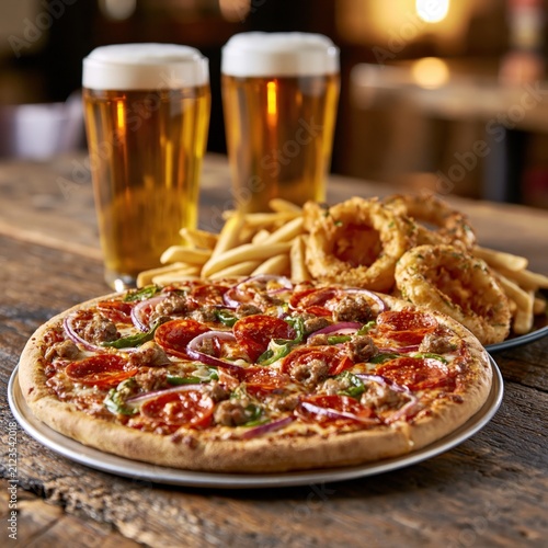 pizza with beer and salami