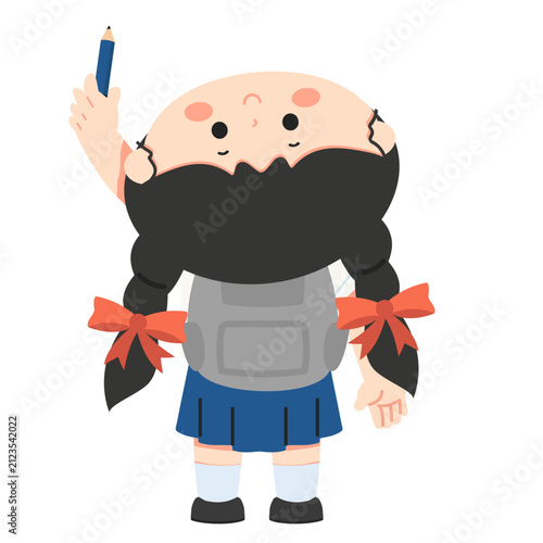 Schoolgirl Holding a Wooden Pencil