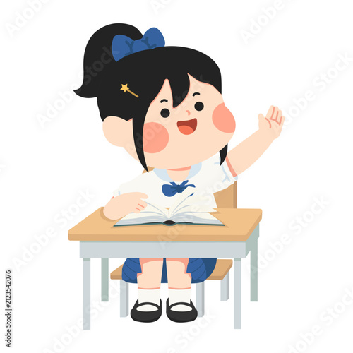Schoolgirl Raising Hand in Classroom