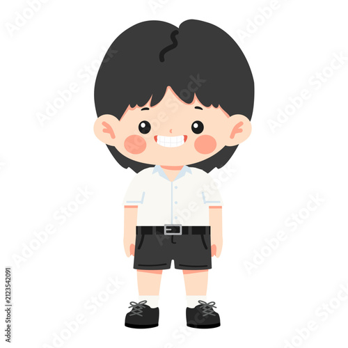 Smiling Schoolboy Character Standing Happily