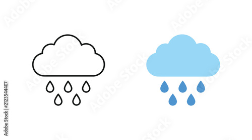 Fotografie Rain cloud icons line art and solid blue variations