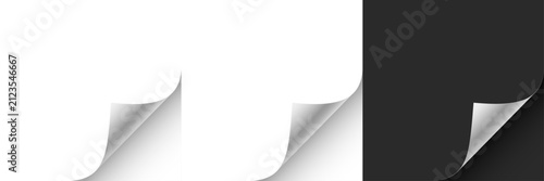 Paper curl corner background. Curled paper corner with realistic page fold effect. White sheet edge peeling back, revealing shadow and depth. Minimal vector illustration.