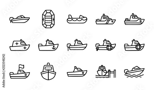 Canvastavla Modern Rescue Boat Outline Icons Thin Line Marine Emergency Vector Set
