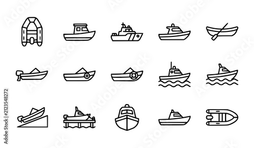 Konstfotografi Editable Rescue Boat Thin Line Icon Collection Marine Safety Vector Pack