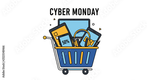 Shopping cart filled with gadgets.