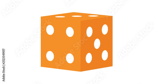 Single orange dice with white dots.