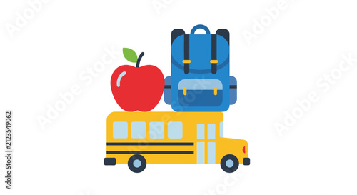School bus with backpack and apple.