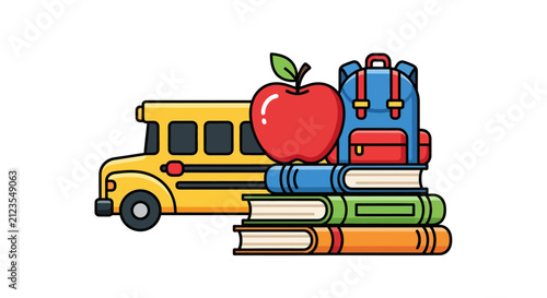 School Bus Books Apple Backpack Stack.