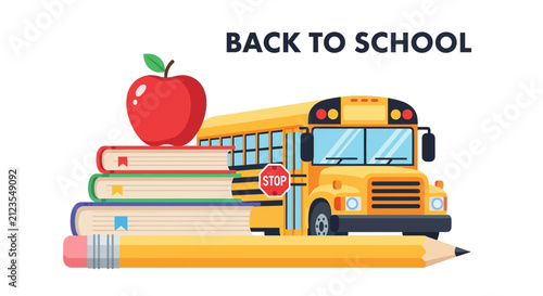 School Bus Books Apple Pencil Education.