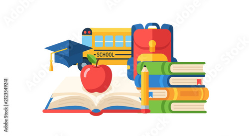 School supplies and education icons.