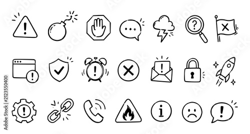 Doodle Style Warning and Interface Icon Set