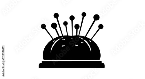 Vector illustration of black silhouette of a pincushion with sewing pins on a transparent background