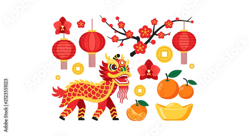Vibrant Chinese Dragon Dance Performance.