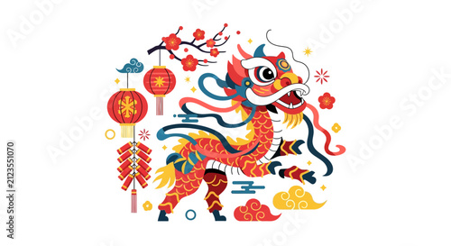 Vibrant Chinese Dragon Dance Performance.
