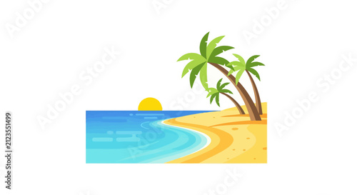 Tropical Beach with Palm Trees.