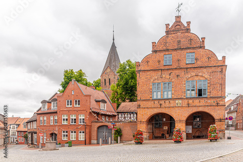 View at the Town hall building in the streets of Gadebusch in Germany