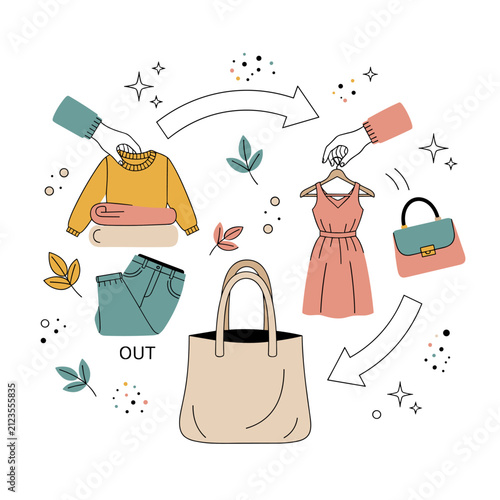 Sustainable Fashion Closet Swap Flat Vector Illustration