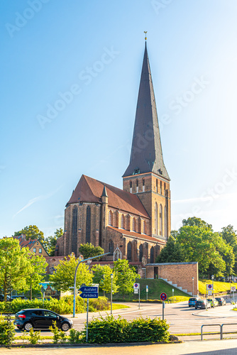 View at the Church of Saint Peter in the streets of Rostock - Germany