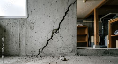 Obraz w ramie Diagonal crack in concrete foundation after earthquake in Japan