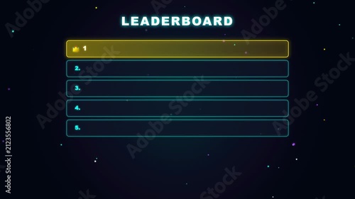 Futuristic neon leaderboard screen overlay for video games
