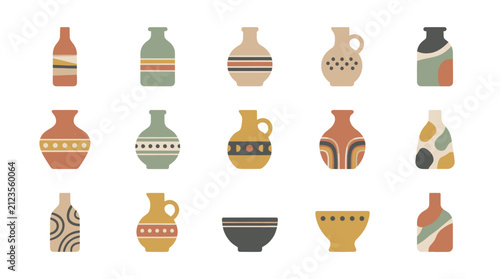 Canvastavla Collection of various decorative ceramic vases and bowls with ethnic patterns