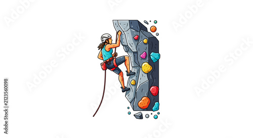 Young Woman Rock Climbing Indoors.