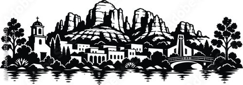 Sedona Skyline Silhouette Black and White Vector Illustration