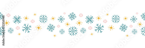Seamless Christmas border. Pixel art snowflakes. Perfect for New Year or Christmas holiday designs.