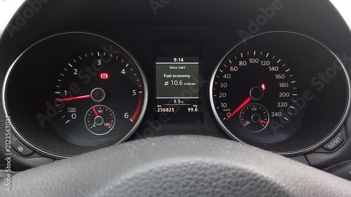 Engine starts with a smooth cranking sound, dashboard gauges spring to life in an intimate cabin setting